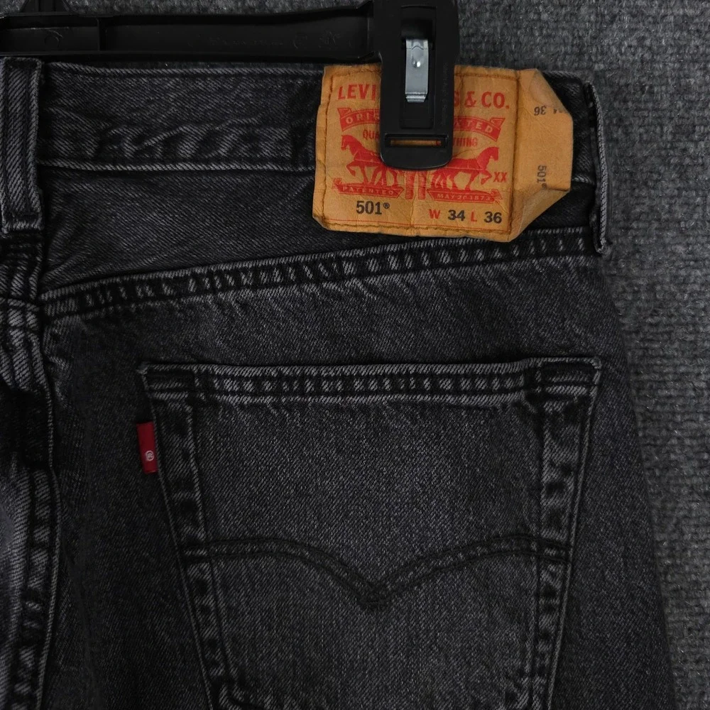Levis 501 Jeans Mens 34x35* Washed Black Button Fly Straight Leg Cotton Denim - Picture 13 of 13